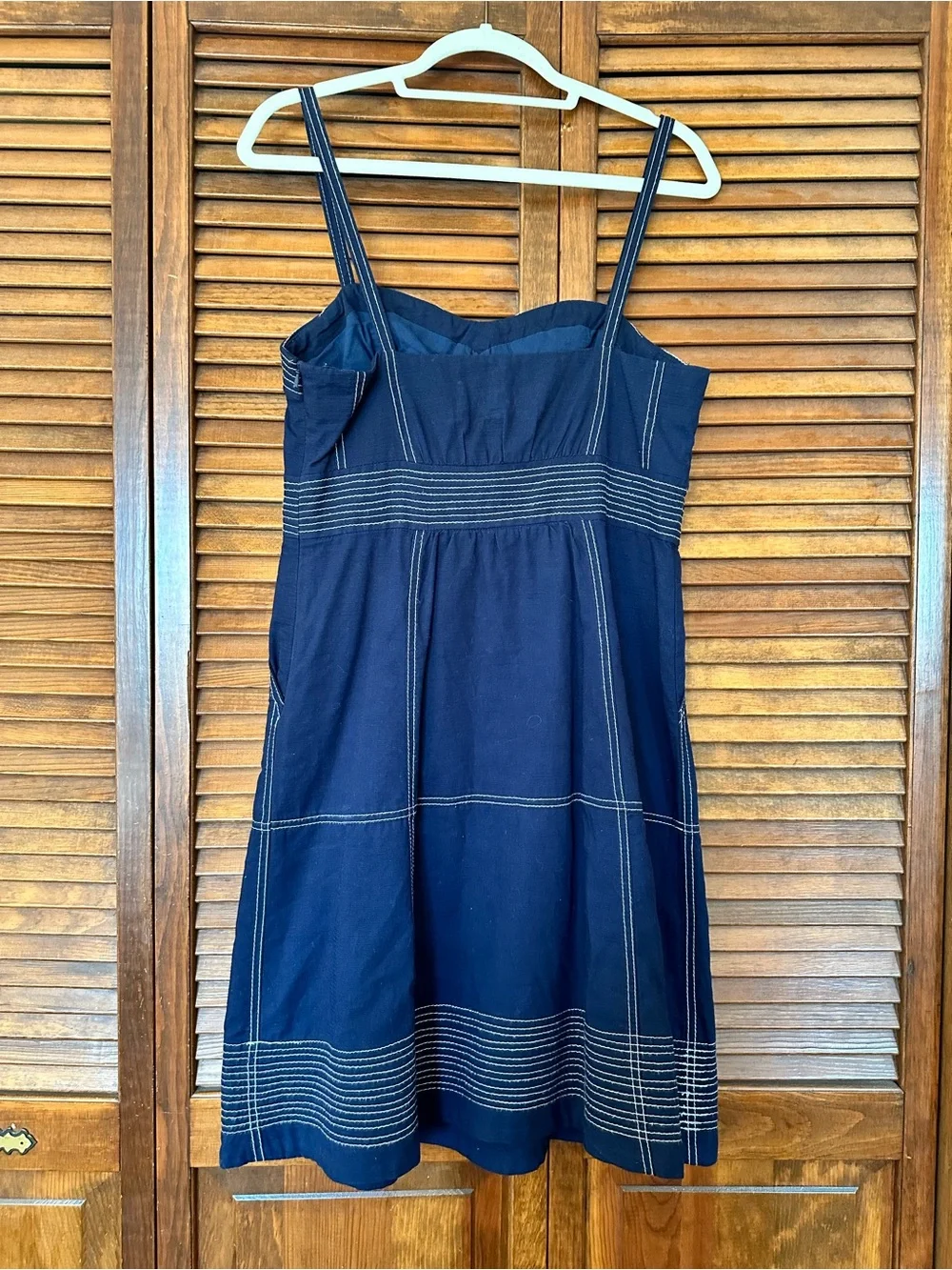 Anthropologie Maeve Navy Blue Sailor Retro Sundress with Contrast Stitching XS - Picture 8 of 11